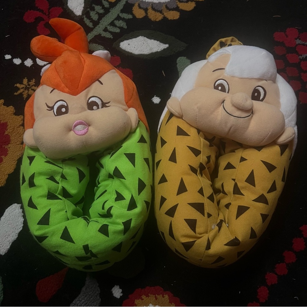 Flintstones Pebbles and Bam Bam slippers. Size Large 9/10.